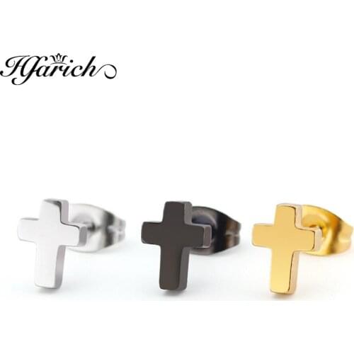 Hfarich Cross Earrings For Women Men Stainless Steel Pendant Stud Earrings Punk Rock Captive Bead Male Earrings Jewelry Dropship