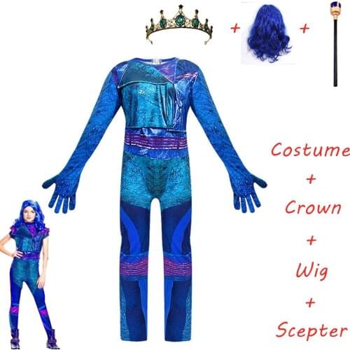 Descendants 3 Cosplay Evie Costume for Kids girls mal Uniform Halloween Carnival Costume Dress Up Kids Wigs Costume Jumpsuits