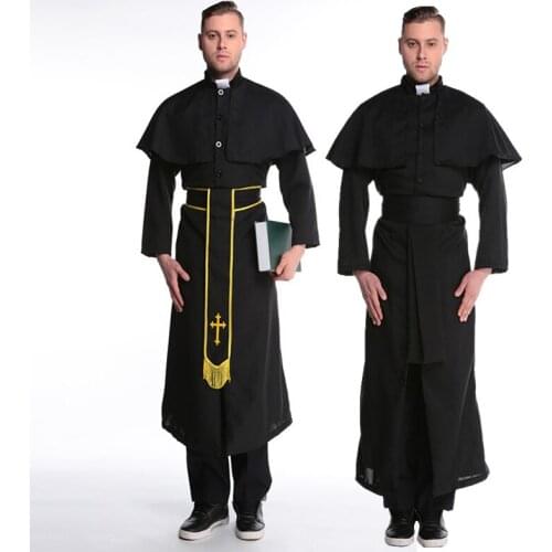 Mans Halloween Priest Father Costume Religious Medieval Monk Robe Cosplay Carnival Party Fancy Dress