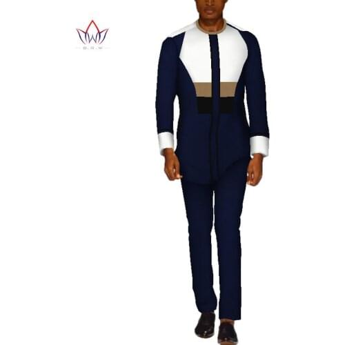 BintaRealWax Casual Men African Clothes Top Shirts and Pants Sets African Design Clothing Dashiki Men 2 Pieces Pants Sets WYN515