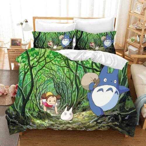 My Neighbor Totoro Bedding Set Kids Cartoon Cute Home Decor Print Bed Linen Quilt Duvet Cover Sets Single Double Queen King Size