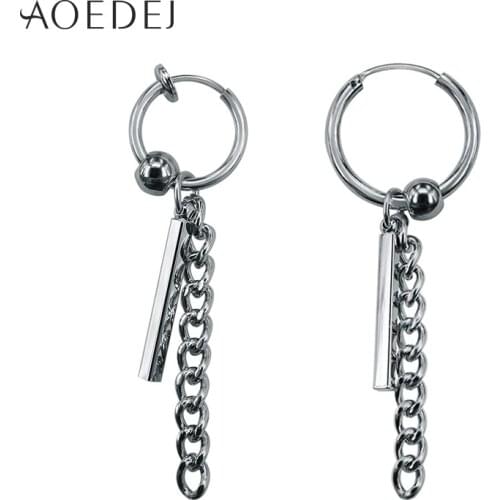 AOEDEJ Circle Earrings For Men Tassels Small Hoop Earrings GD Jewellery Punk Womens Biker Earrings Non Pierced Earring
