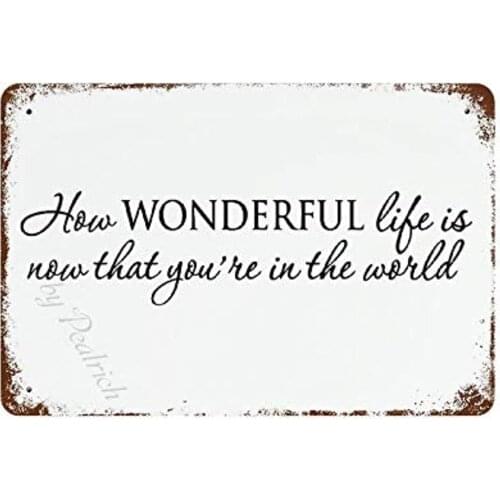Metal Tin Signs, How Wonderful Life is Now That You're in The World Vintage Wall Plaque Man Cave Poster Decorative Sign Home