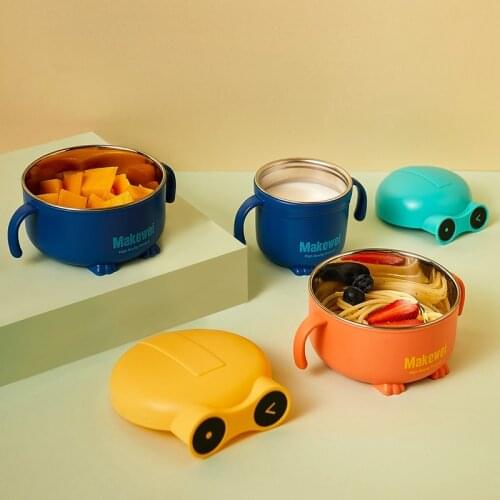 Baby Feeding Bowl Stainless Steel Suction Cup Kids Food Supplement Bowl Waterproof Non-Slip Dish Cartoon Children Water Bottle