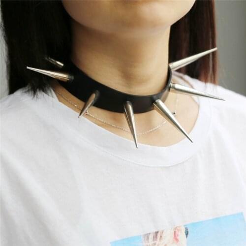 Trendy Punk Harajaku Big Metal Spike Rivets Rock Gothic Chokers PU Leather Stud Collar Choker Necklace Hip Hop Statement Jewelry