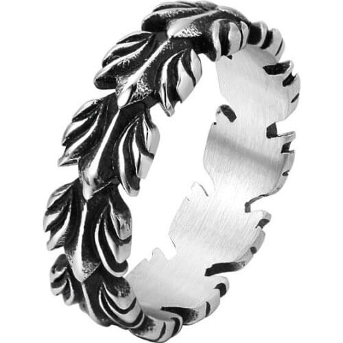 New Designed Feather Stainless Steel Rings for Men Vintage Leaf Couple Ring Fashion Women Finger Rings Jewelry Gift for Friend