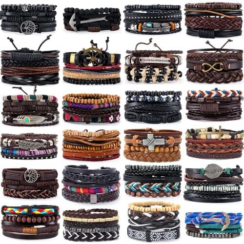 Bohemian Turkish Eyes Anchor Infinity Charm Beaded Leather Bracelets Set for Men Women Vintage Weave Braided Pulseras Fashoin Je