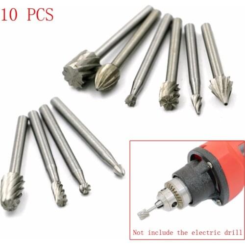 10 Pieces HSS Routing Router Drill Bits Set Dremel Carbide Rotary Burrs Tools WooACd Stone Metal Root Carving Milling Cutter