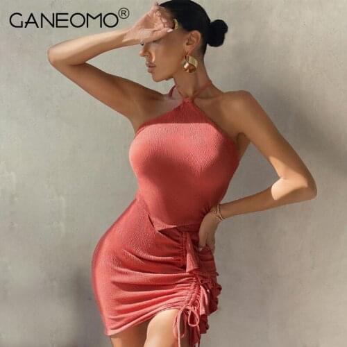 Vacation Outfits Two Piece Set Women Backless Sexy Halter Crop Tops and Bandage Mini Skirt Suits Summer Bodycon Wrap Dress Sets