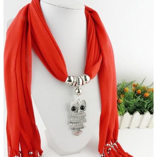 New Arrival Owl Charms Water Drop Pendant Jewelry Scarves Necklace Scarf 12 Colors High Quality