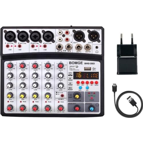 6 Channels Audio Mixer Portable Sound Mixing Console USB Interface Record MP3 Computer Input 48V Phantom Power 16 DSP Effects