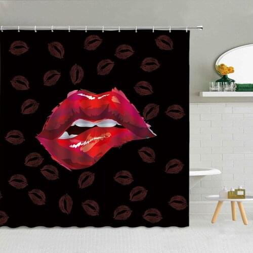 Sexy Red Lips Shower Curtain Perfume Flowers Lipstick Bathroom Supplies Home Decor Polyester Fabric Curtains With Hooks Washable