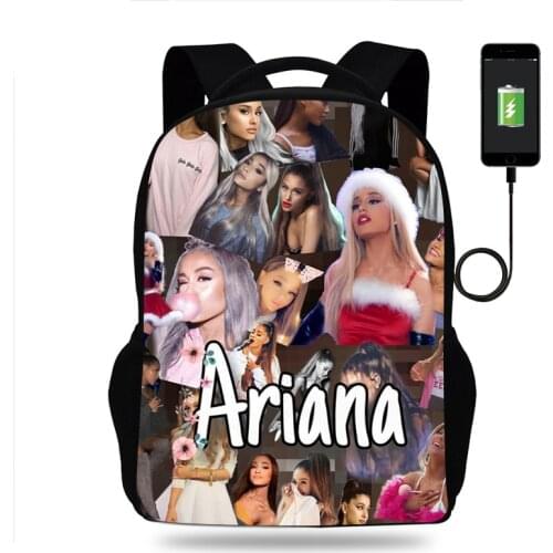 New Ariana Grande Backpack Girls School Bag Children Student Book Bags Women Rucksack Teens USB Travel Knapsack Mochila