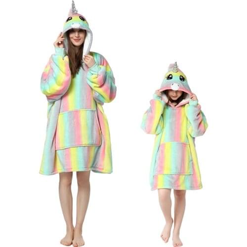 Family Winter Unicorn Bathrobe Outfit Family Matching Clothes Flannel Gown Warm Mother Girls Family Pajamas Nightwear Clothes