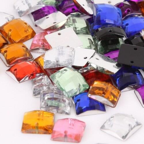 100pcs 10x10mm Square Flatback Rhinestone Crystal Double Holes Acrylic Loose Rhinestone Sewing Accessories For Crafts/Garment