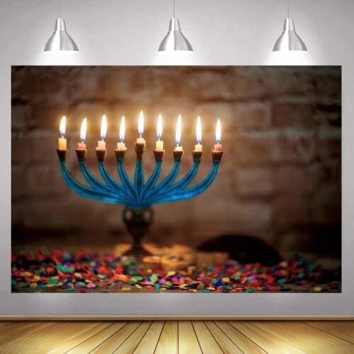 Candle Chanukah Hanukka Photo Backdrop Happy Hashanah Holiday Party Photography Background Menora Jewish Decoration Banner