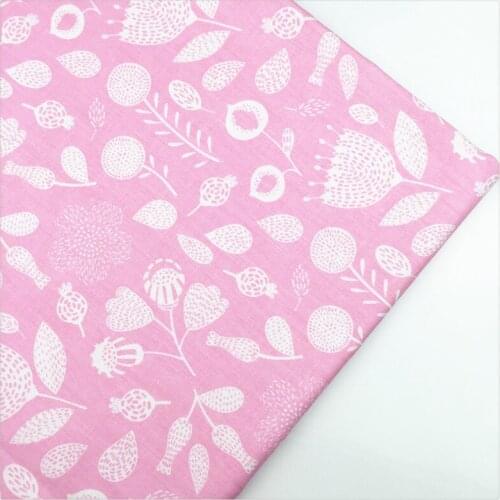 Syunss,Pink Back White Floral Print Cotton Fabric DIY Tissu Patchwork Telas Sewing Baby Toy Bedding Quilting Cloth Craft Tecido