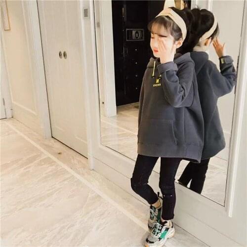 Boys' Girls' Hoodies Sweatshirts Babys Kids Outwear 2021 Grey Plus Velvet Thicken Winter Autumn Top Cotton Childrens Clothing