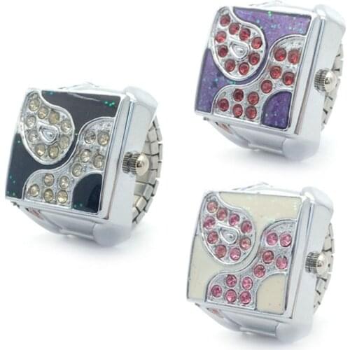 Personality Atmospheric Square Multi-drilled Flip Watch Ring Unisex Creative Fashion Rhinestone Couple Student Clock Rings