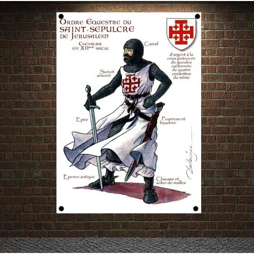 Knightly order of the holy tomb in jerusalem Posters Wall Decor Crusader Banners Flags Wallpaper Canvas Painting Wall Hanging