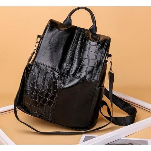 Female Backpacks PU Leather Women Rucksack Large Capacity School College Bags Anti-theft Travel Backpack Big Shoulder Bags Black