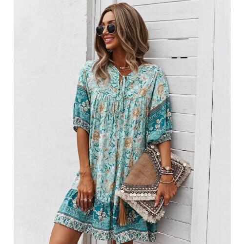 Women 2021 Flroal Print Summer Style Dress