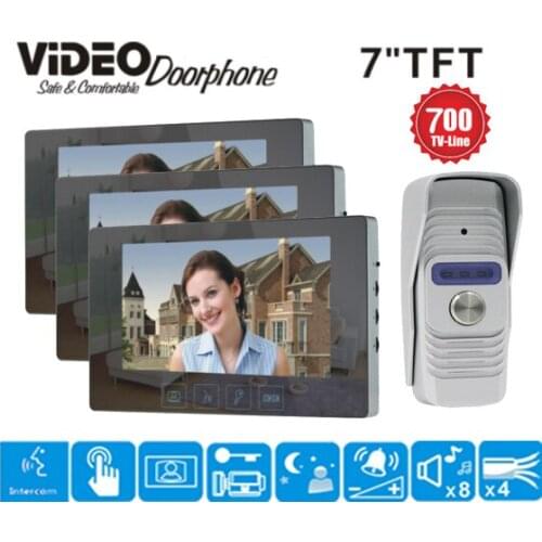 ZHUDELE 7 Inch Video Door Phone Recording HD 700TVL 1 IR Night Doorbell Camera and 3 Hands Free Monitor Intercom Doorbell