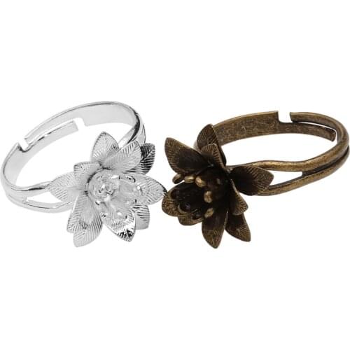10pcs/lot Flower Ring Settings Blank Base Three Flower Pattern V-Ring DIY Finger Rings Accessories