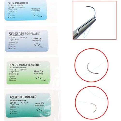 12Pcs 5.0 Medical Needle Suture Nylon Monofilament Thread Surgical Practice Kit Teaching Demonstrations Exercises