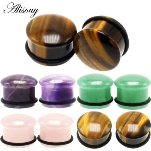 Alisouy 2pcs Stone Ear Plugs and Tunnels Ear Piercings Earring Gauges Helix Piercing Ear Stretcher Plugs Body Piercing Jewelry