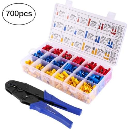 700Pcs Electrical Crimp Connectors Assortment 0.5-6mm Cold Crimping Terminal Pliers Cable Set Hand Tool For Insulated Cable Lugs