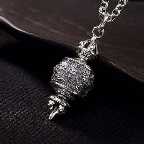 925 Sterling Silver color Tibetan Prayer Wheel No Chain Pendant Men Thai Silver Buddhism Vajra Jewelry Mantra Bijoux Pendant