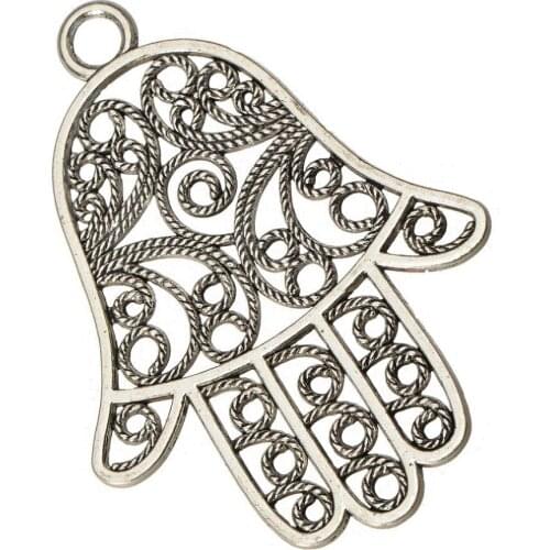 Accessories For Jewelry Pendants Charms DIY Craft Making Hand Hollow Filigree Silver Plate 56mm 10pcs Keychain Dangles Customize