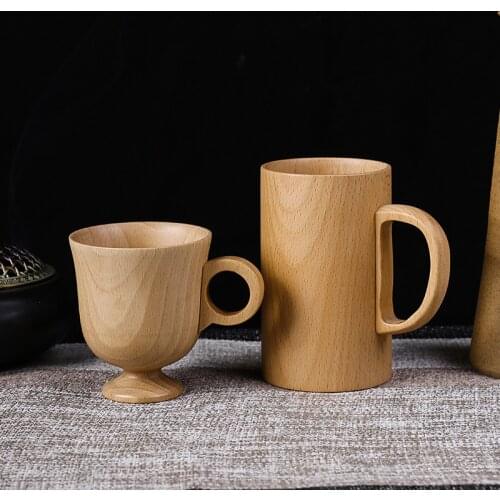Wooden Mug Handmade Natural Beech Wood Drinking Cups Beer Tea Coffee Milk Water Cup Simplicity Handle Mug Kitchen Bar Drinkware