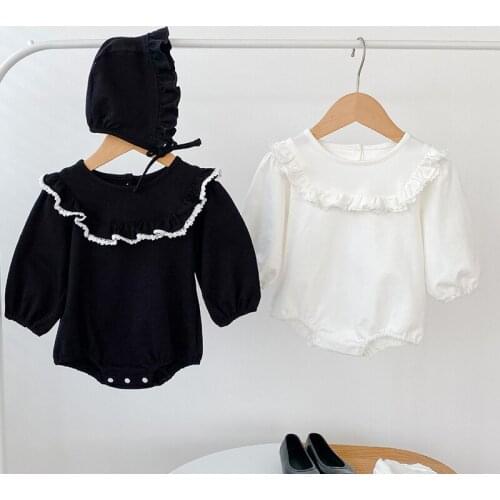 Korean Style Toddler Baby Girl Cotton Long Sleeve Romper+Hat Spring Autumn Baby Girls Clothes Newborn Baby Girls Jumpsuit