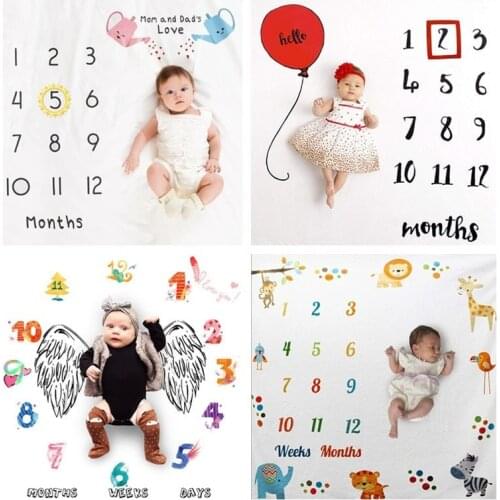 100*100cm Baby Milestone Monthly Growth Blanket Photography Requirements Background Cartoon Pattern Towel Memory Carpet