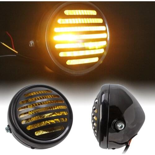 Motorcycle Cafe Racer Headlight Black Metal Retro Halogen Front Light 12V For CG125 GN125 CB CL Yamaha Suzuki Bobber Custom