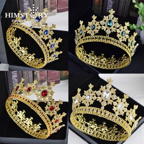 HIMSTORY Luxury Crystal Crown Tiara Rhinestones Royal Queen Princess Pageant Crwon Bridesmaids Round Wedding Hair Accessories