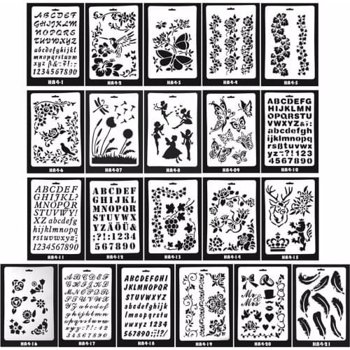 JX-LCLYL 21pcs New Bullet Journal Stencil Set DIY Drawing Painting Template Stencil Diary