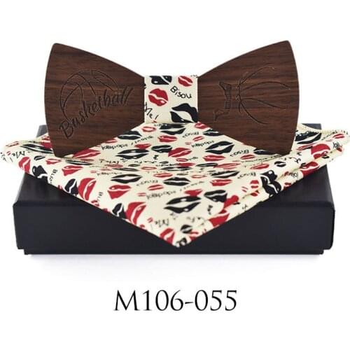 Fashion Wood Gentleman Pocket Square Broth Collar Button Engraving pattern Bow Ties Handmade Butterfly Party Wooden Tie Suit