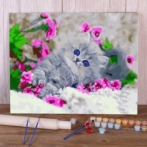 Flower Cats Animal DIY Painting By Numbers Set Acrylic Paints 40*50 Painting On Canvas New Design For Kids Art