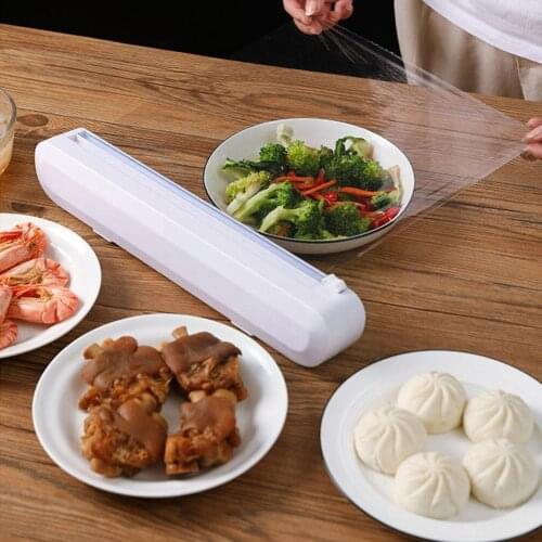 2021 New Punch-free Fixing Food Wrap Dispenser Cutter Foil Plastic Wrap Cutter Cling Kitchen Film Dispenser Holder Tool Sto Y1J3