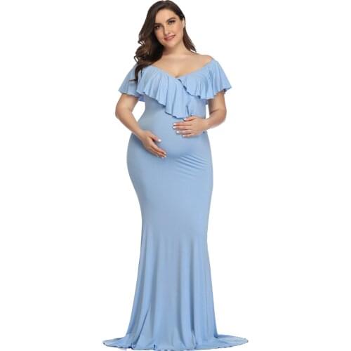 New Design Maternity Dress High Quality Latest Floor Length Short Sleeve Sexy Elegant Gown Prom Wedding Robe