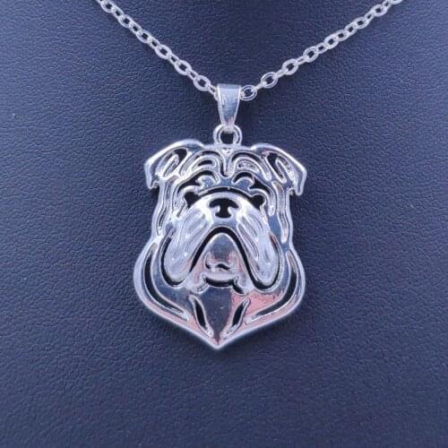 Cute English Bulldog Necklace Dog Animal Pendant Gold Silver Plated Jewelry For Women Male Female Girls Ladies Kids N018