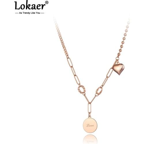 Lokaer Original Design Love & Heart Charm Pendant Necklaces For Women Girls Trendy Titanium Steel Bohemia Party Necklace N20152