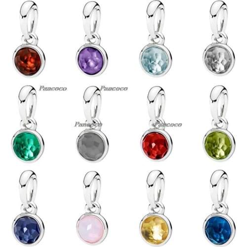 Authentic 925 Sterling Silver Month Droplet Birthstone With Crystal Charm Beads Fit Pandora Bracelet & Necklace Jewelry