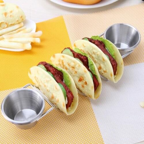 Taco Holder Stand Stainless Steel Mexican Pancake Shell Pizza Display Stand Spring Roll Food Rack With Salad Cups Kitchen Tools