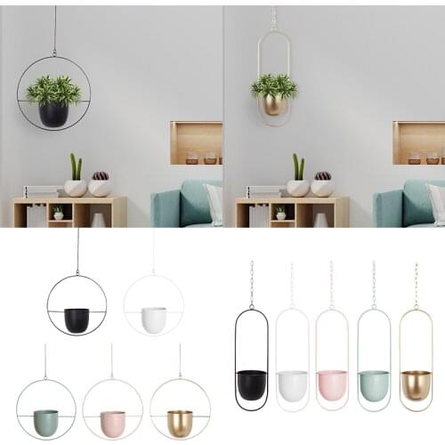 Nordic Style Hanging Metal Iron Plant Flower Pots Garden Balcony Succulent Chain Hanger Swinging Flower Basket Decorative Holder