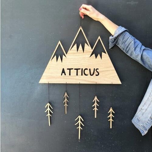 Personalised Mountain Hanging Decoration，Wooden Baby Shield Sign with names, New Baby Gift Or Christening Gift