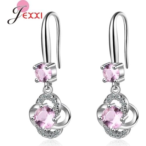Simple Trendy 925 Sterling Silver Rhinestone Drop Earrings For Women Girl Cute Clover Cubic Zircon Earrings Fine Jewelry Brincos